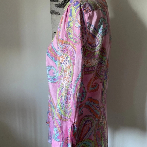 Lauren Ralph Women Button Up Long Sleeve Priya Pink Paisley - Picture 5 of 5